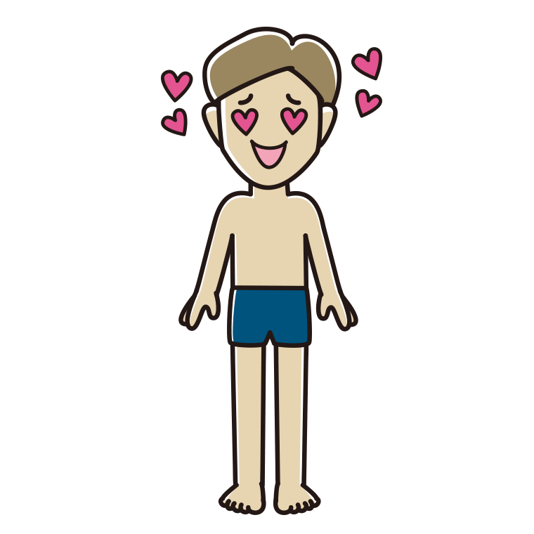 目がハートのスクール水着の男性のイラスト【色あり、背景なし】透過PNG