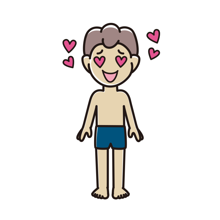 目がハートのスクール水着の男子中学生のイラスト【色あり、背景なし】透過PNG