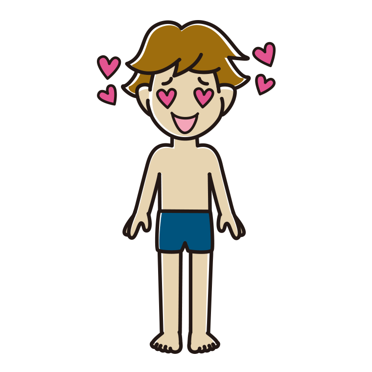 目がハートのスクール水着の男子高校生のイラスト【色あり、背景なし】透過PNG