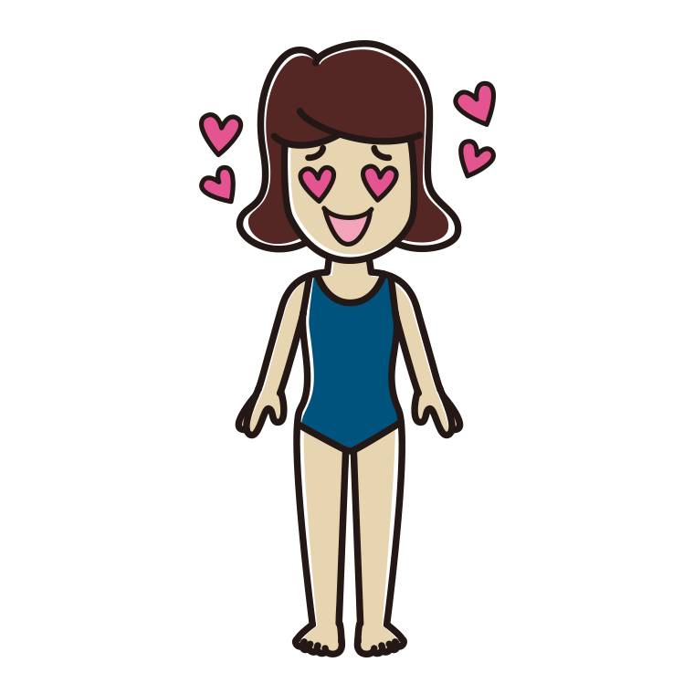 目がハートのスクール水着の女子高校生のイラスト【色あり、背景なし】透過PNG