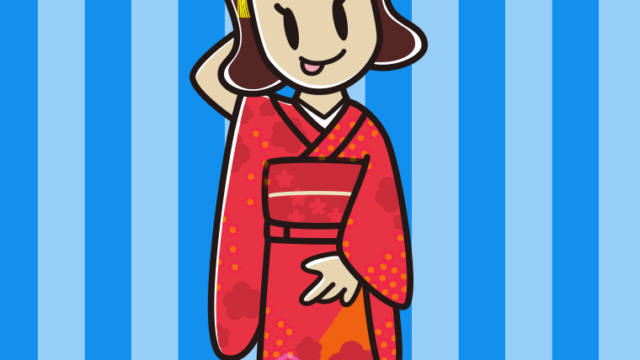 テヘヘな晴れ着姿の女子高校生のイラスト【色、背景あり】PNG