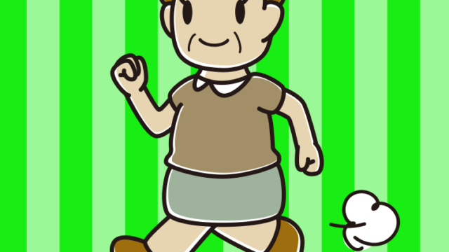 走るおばさんのイラスト【色、背景あり】PNG