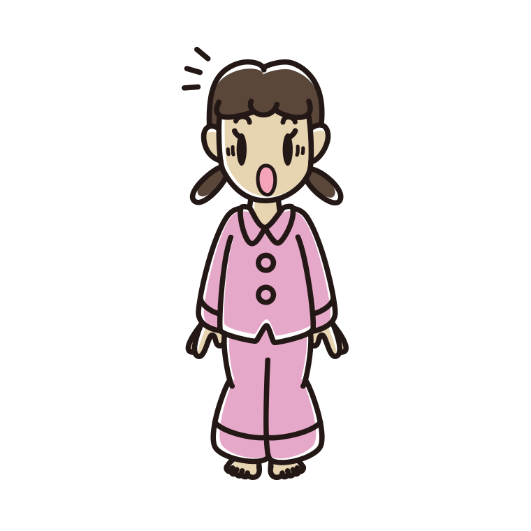 驚くパジャマの女子中学生のイラスト【色あり、背景なし】透過PNG