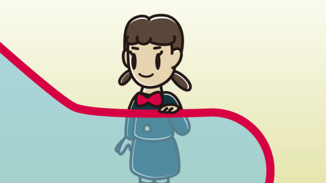 エスカレーターに乗る女子中学生のイラスト【色、背景あり】PNG