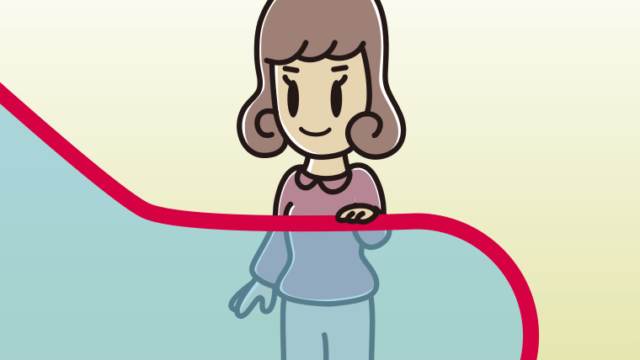 エスカレーターに乗る女子大学生のイラスト【色、背景あり】PNG