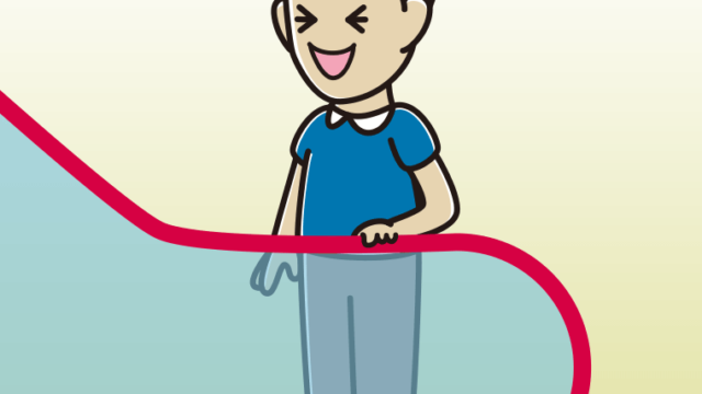 エスカレーターで笑う男性のイラスト【色、背景あり】PNG