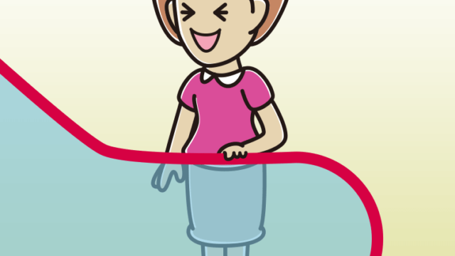 エスカレーターで笑う女性のイラスト【色、背景あり】PNG