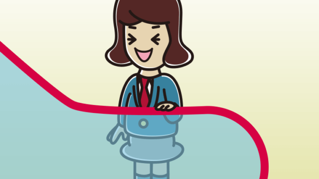 エスカレーターで笑う女子高校生のイラスト【色、背景あり】PNG