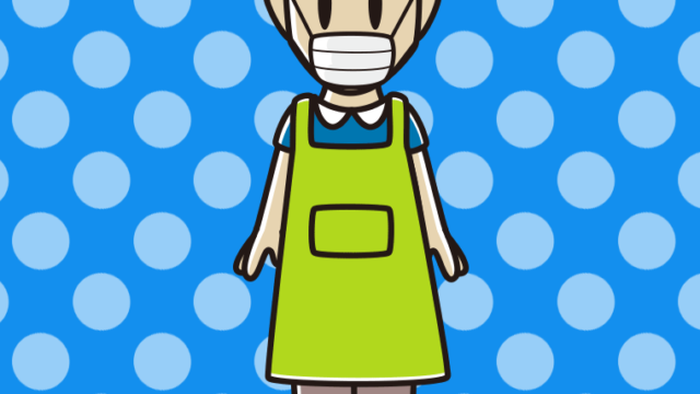 マスクをするエプロン姿の男性のイラスト【色、背景あり】PNG