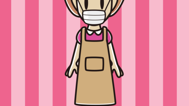 マスクをするエプロン姿の女性のイラスト【色、背景あり】PNG