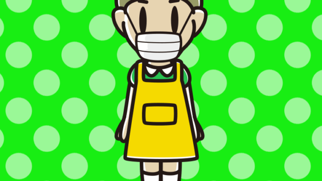 マスクをするエプロン姿の小学生男子のイラスト【色、背景あり】PNG