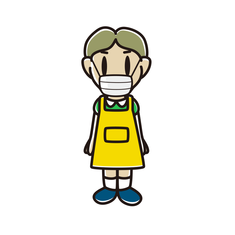 マスクをするエプロン姿の小学生男子のイラスト【色あり、背景なし】透過PNG