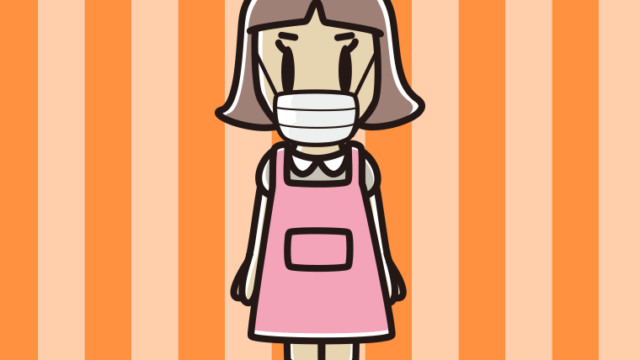 マスクをするエプロン姿の小学生女子のイラスト【色、背景あり】PNG