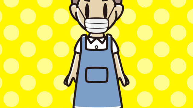 マスクをするエプロン姿の男子中学生のイラスト【色、背景あり】PNG