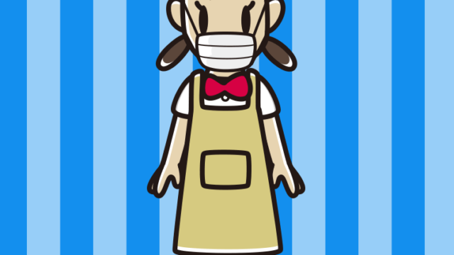 マスクをするエプロン姿の女子中学生のイラスト【色、背景あり】PNG