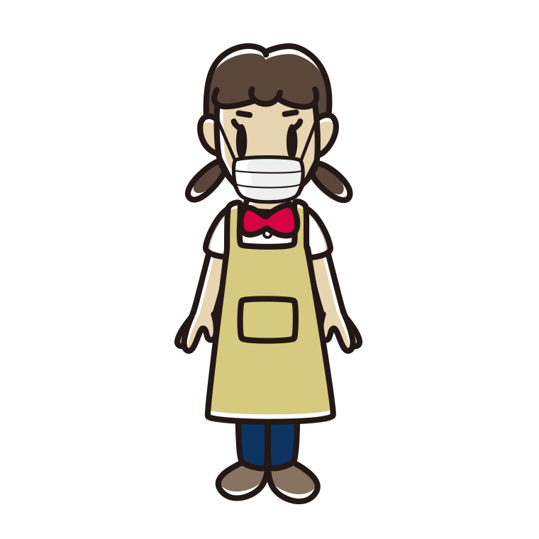 マスクをするエプロン姿の女子中学生のイラスト【色あり、背景なし】透過PNG