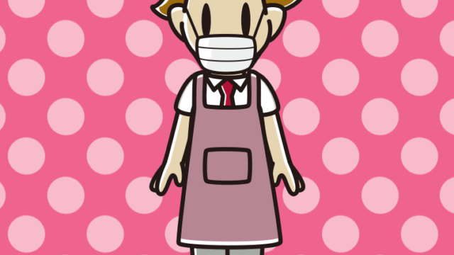 マスクをするエプロン姿の男子高校生のイラスト【色、背景あり】PNG