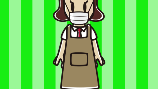 マスクをするエプロン姿の女子高校生のイラスト【色、背景あり】PNG