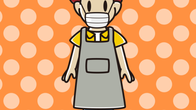 マスクをするエプロン姿の男子大学生のイラスト【色、背景あり】PNG