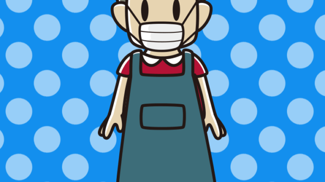 マスクをするエプロン姿のおじさんのイラスト【色、背景あり】PNG