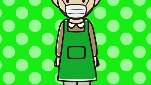 マスクをするエプロン姿のおじいさんのイラスト【色、背景あり】PNG