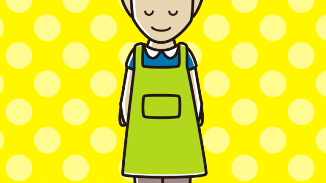 お辞儀するエプロン姿の男性のイラスト【色、背景あり】PNG