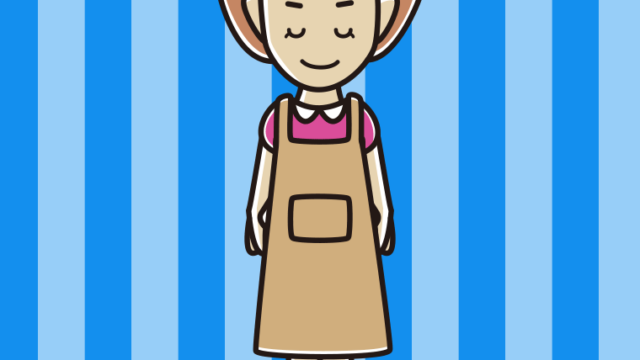 お辞儀するエプロン姿の女性のイラスト【色、背景あり】PNG