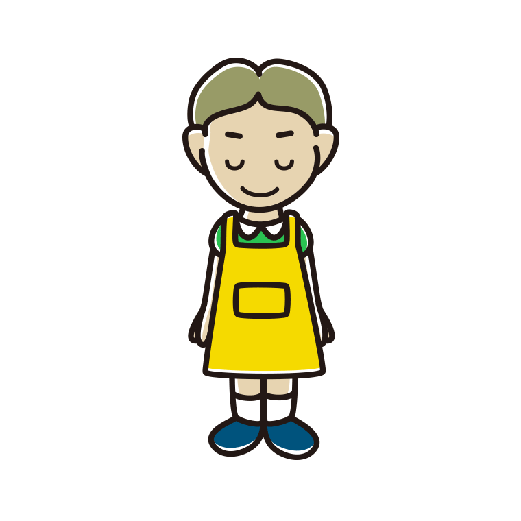 お辞儀するエプロン姿の小学生男子のイラスト【色あり、背景なし】透過PNG