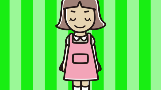 お辞儀するエプロン姿の小学生女子のイラスト【色、背景あり】PNG