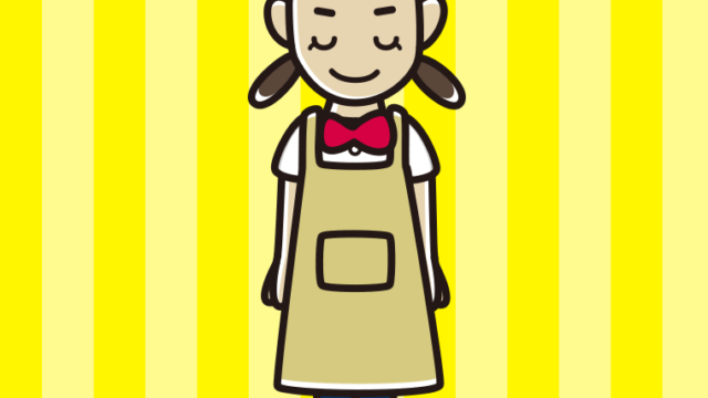お辞儀するエプロン姿の女子中学生のイラスト【色、背景あり】PNG