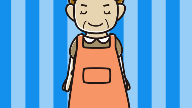 お辞儀するエプロン姿のおばさんのイラスト【色、背景あり】PNG