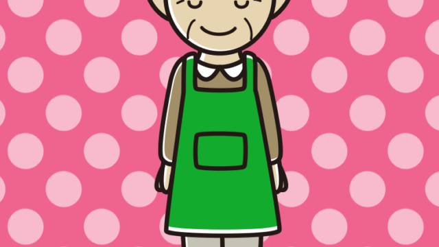 お辞儀するエプロン姿のおじいさんのイラスト【色、背景あり】PNG