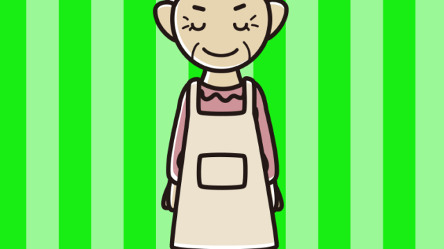 お辞儀するエプロン姿のおばあさんのイラスト【色、背景あり】PNG