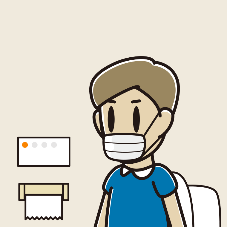 マスクをしてトイレに入る男性のイラスト【色、背景あり】PNG