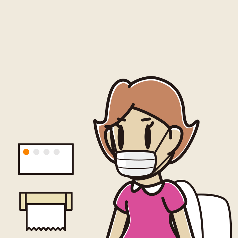 マスクをしてトイレに入る女性のイラスト【色、背景あり】PNG