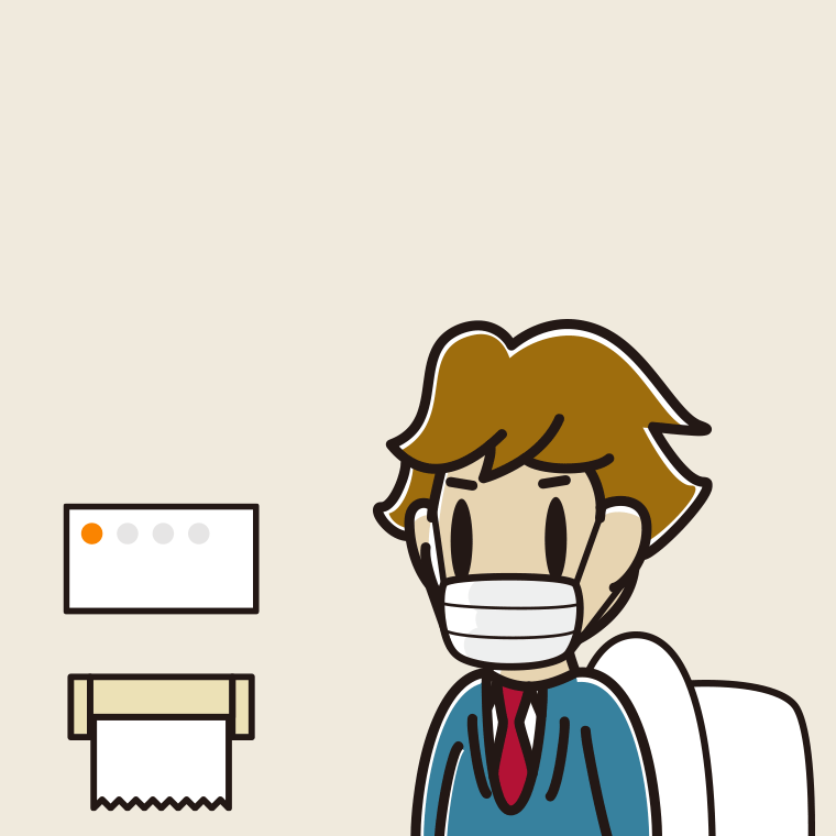 マスクをしてトイレに入る男子高校生のイラスト【色、背景あり】PNG