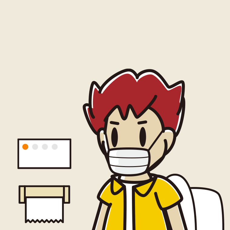 マスクをしてトイレに入る男子大学生のイラスト【色、背景あり】PNG