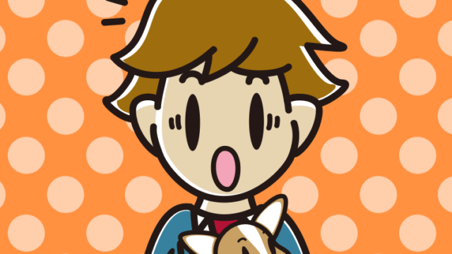 犬を抱いて驚く男子高校生のイラスト【色、背景あり】PNG