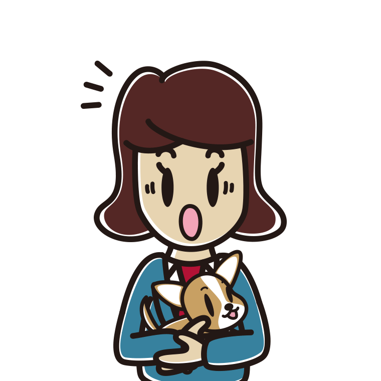 犬を抱いて驚く女子高校生のイラスト【色あり、背景なし】透過PNG