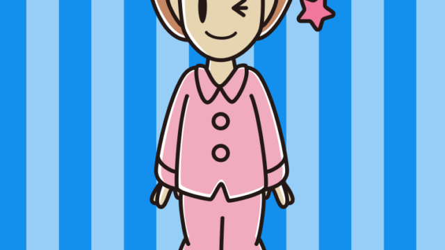 ウインクするパジャマの女性のイラスト【色、背景あり】PNG