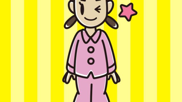 ウインクするパジャマの女子中学生のイラスト【色、背景あり】PNG