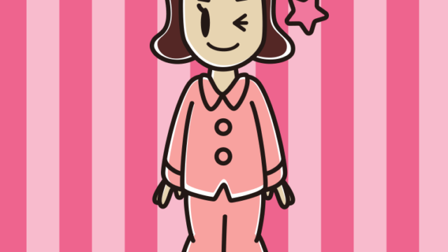 ウインクするパジャマの女子高校生のイラスト【色、背景あり】PNG