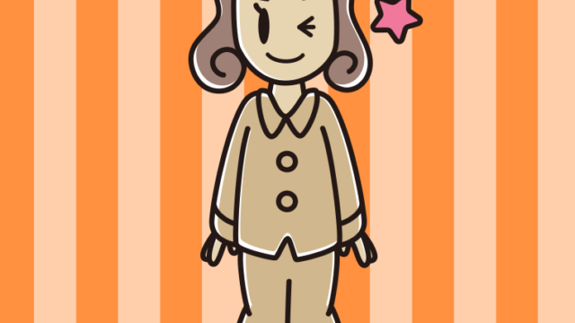 ウインクするパジャマの女子大学生のイラスト【色、背景あり】PNG