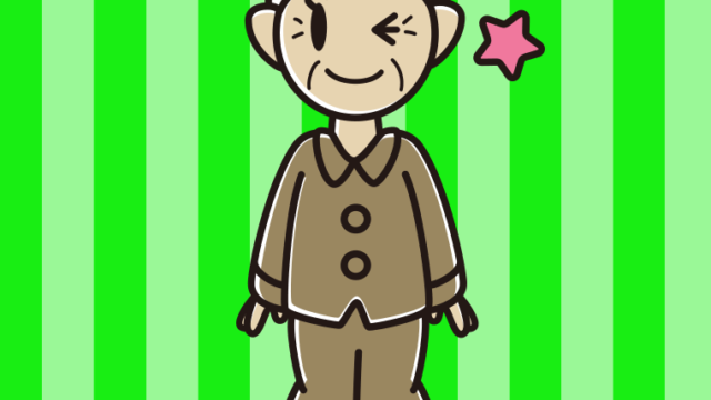 ウインクするパジャマのおばあさんのイラスト【色、背景あり】PNG