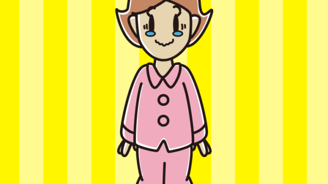 ジーンとするパジャマの女性のイラスト【色、背景あり】PNG