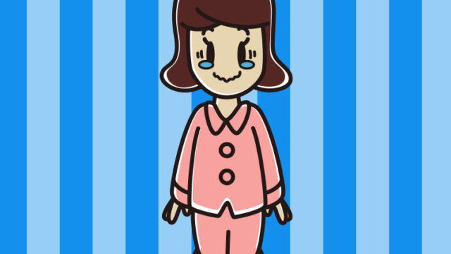 ジーンとするパジャマの女子高校生のイラスト【色、背景あり】PNG