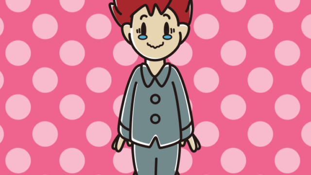 ジーンとするパジャマの男子大学生のイラスト【色、背景あり】PNG