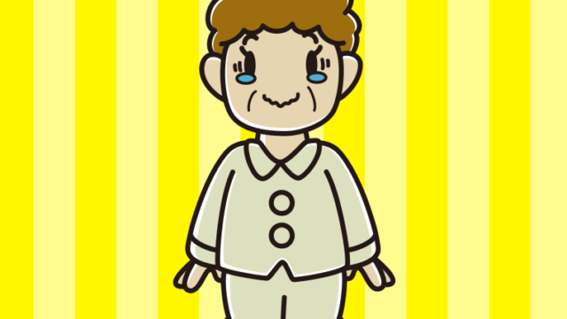ジーンとするパジャマのおばさんのイラスト【色、背景あり】PNG