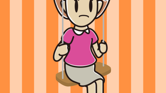 ブランコで怒る女性のイラスト【色、背景あり】PNG