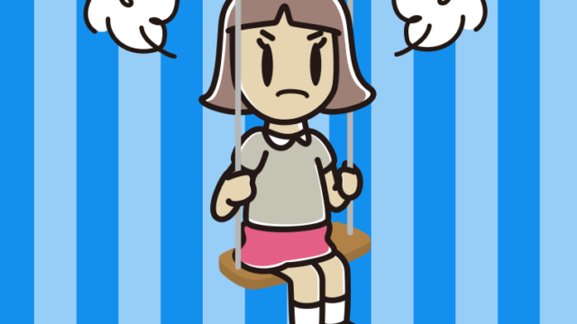 ブランコで怒る小学生女子のイラスト【色、背景あり】PNG